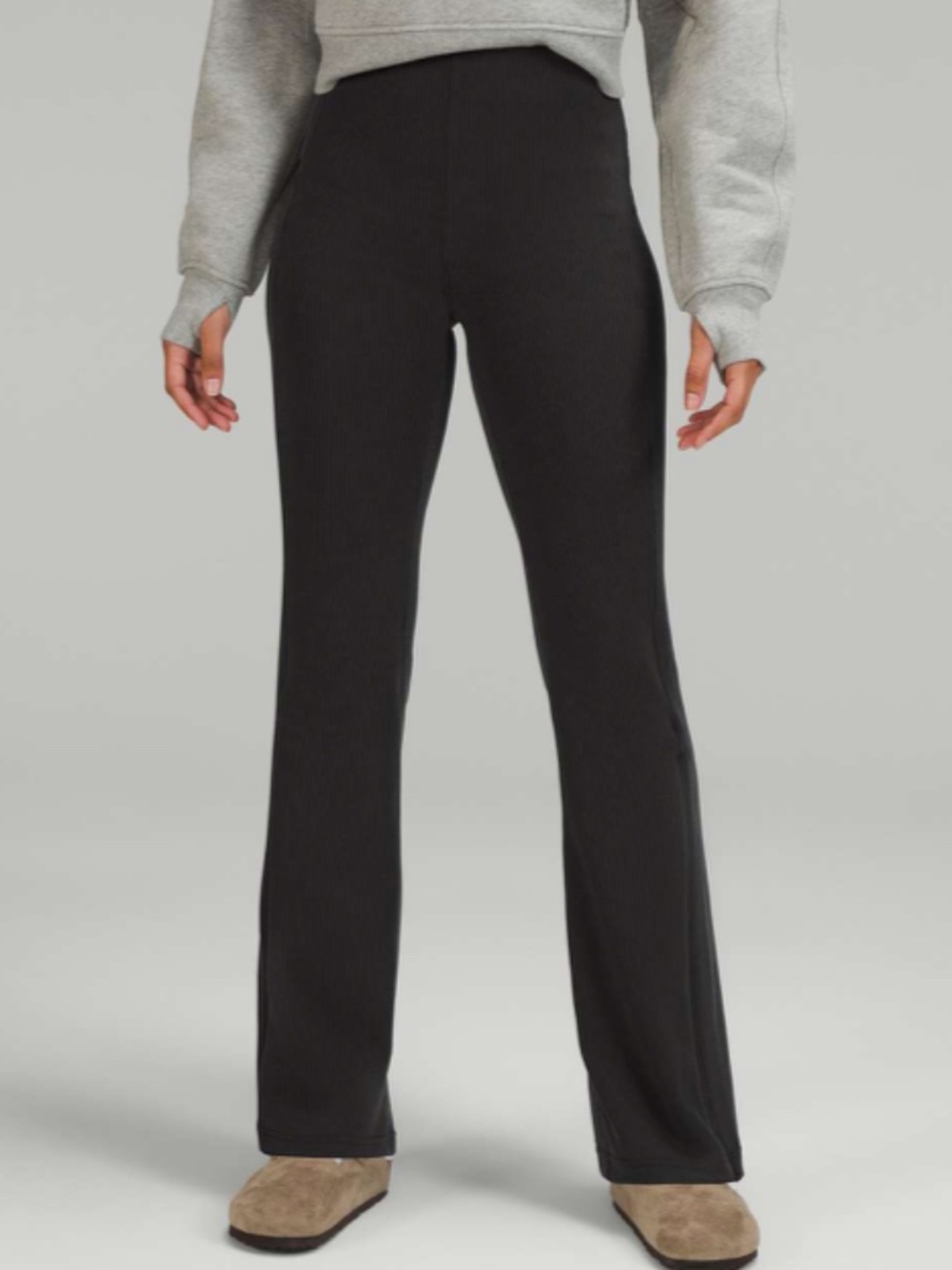 Lululemon Brushed Softstreme Black Ribbed Zip Flared Pants Women's 0